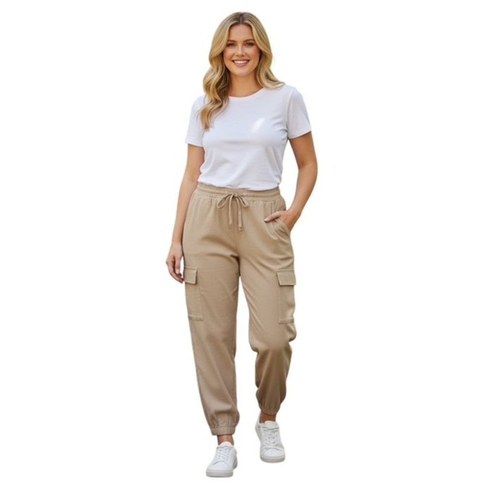 SO Tan Cargo Jogger Pants Small‎ Cotton Drawstring Waist Utility Gorpcore